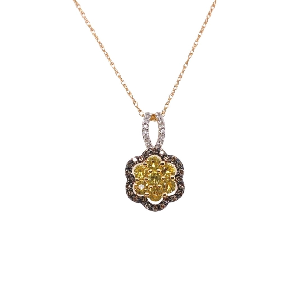 Yellow Sapphire with White and Champagne Diamond Floral Pendant ...